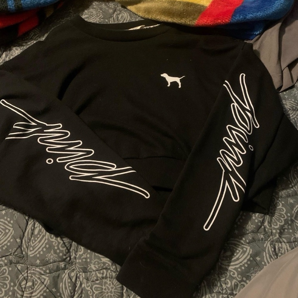 PINK Victoria's Secret Black Logo Crew Neck Sweater